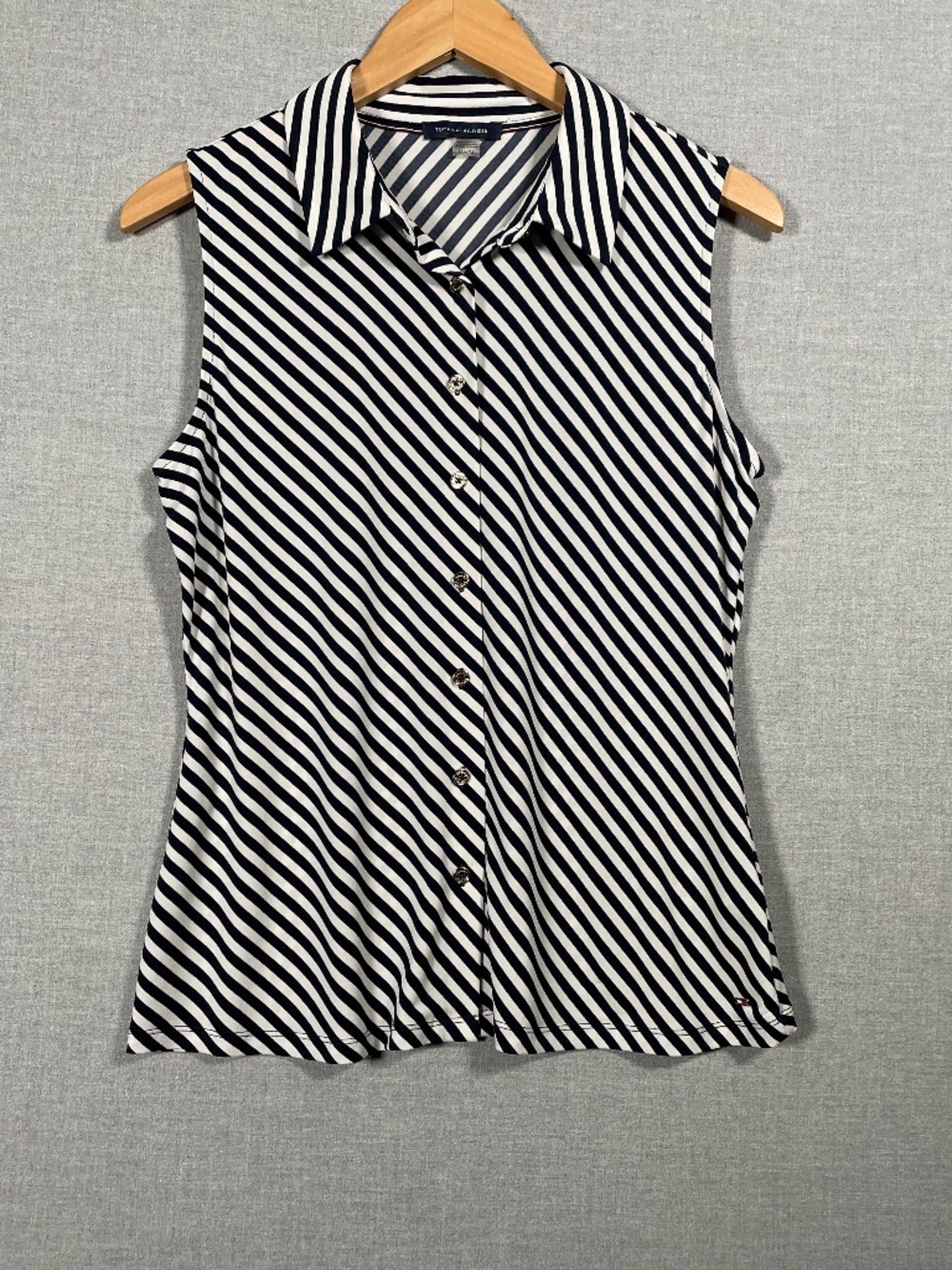 Tommy Hilfiger Navy White Diagonal Stripe Sleeveless Shirt Top Medium